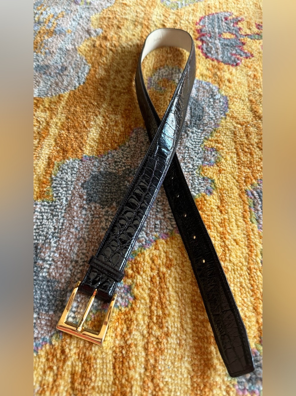 Vintage Neiman Marcus Alligator and Calfskin Solid Brass Buckle Belt